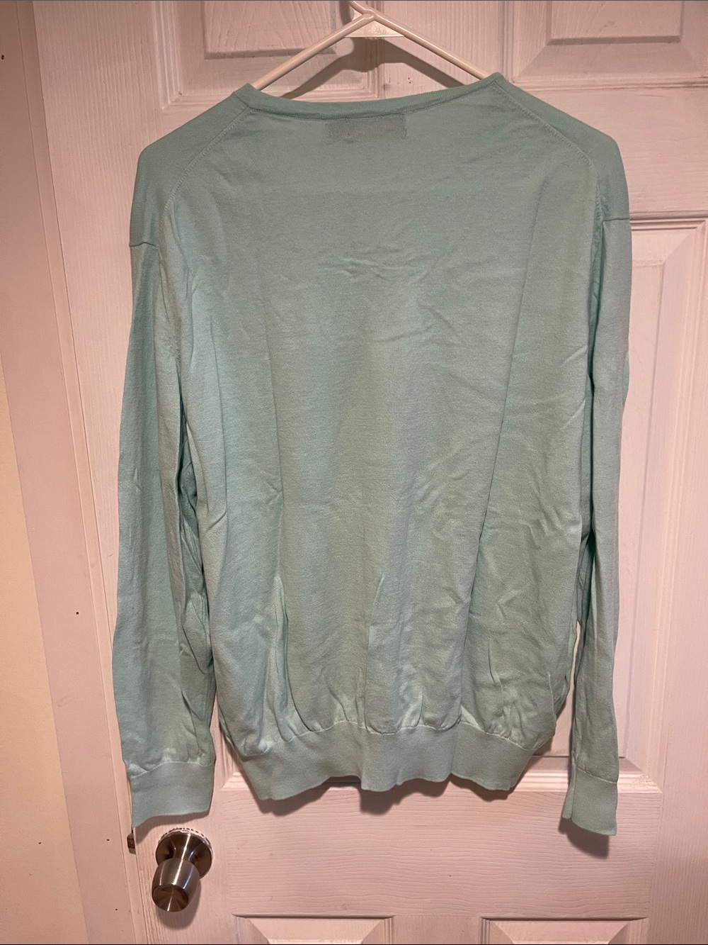 Polo by Ralph Lauren Men’s V-Neck Sweater - Mint Green with Navy Logo - Picture 3 of 3